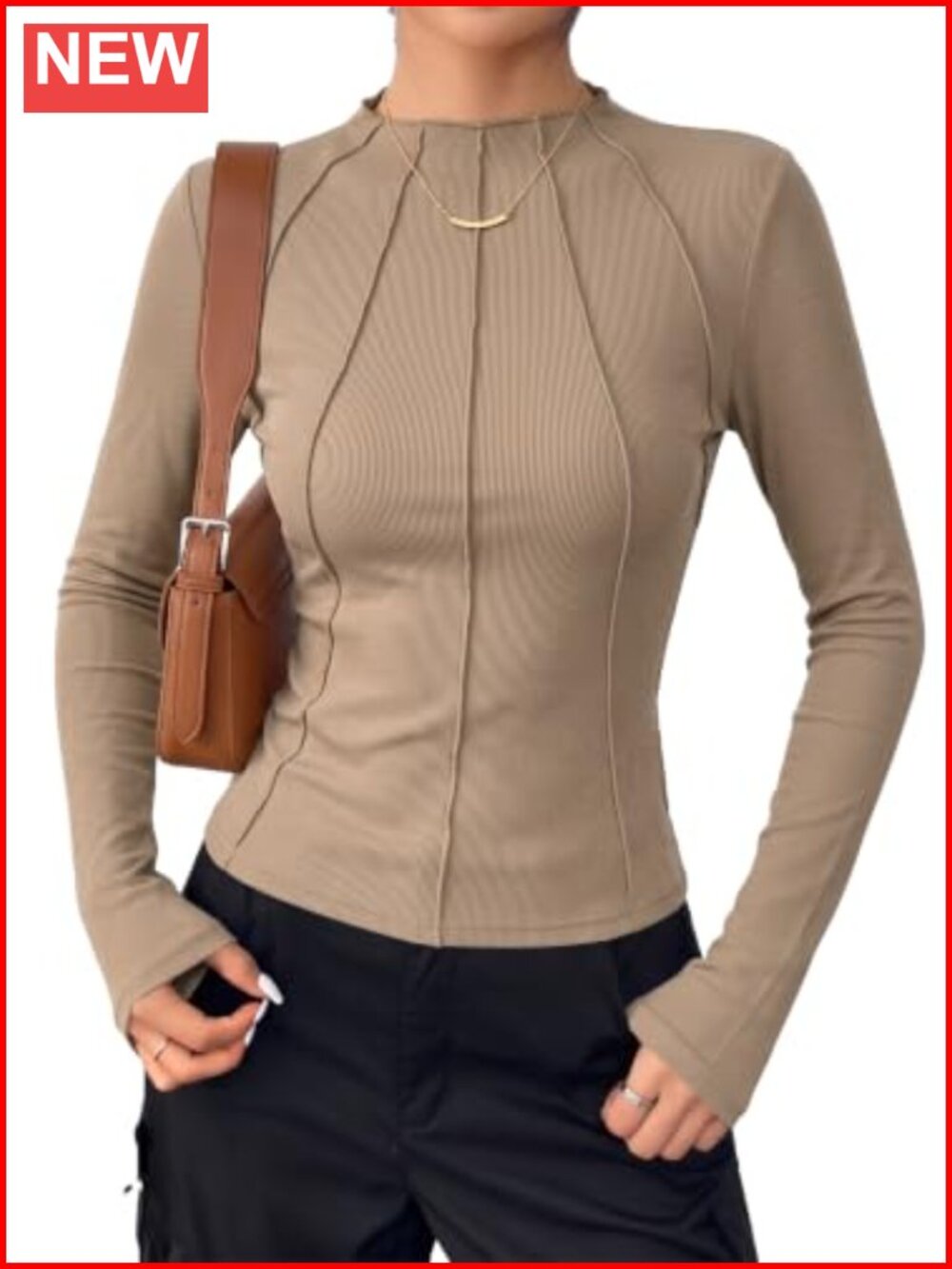 Long Sleeve High Neck Slim Fit Ribbed Knit Top Going Out Casual
